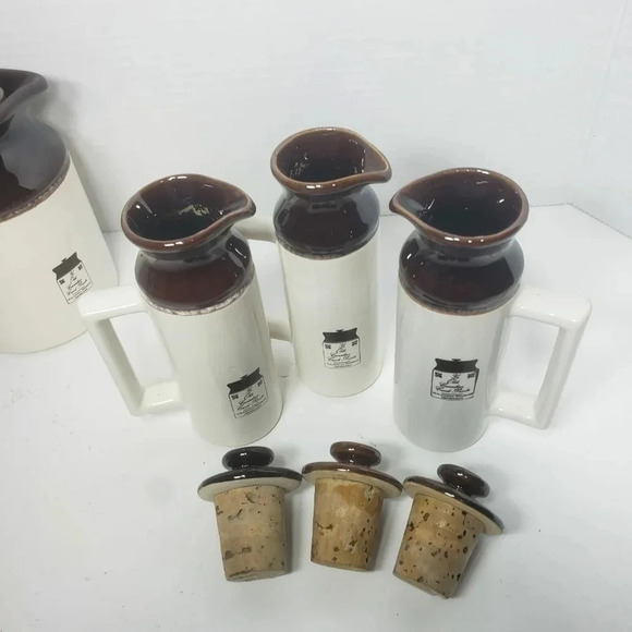 Vintage Abenakis Set of 4 Hand crafted Crock Mini Pitchers with Lids. - Picture 2 of 13